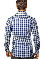 Camisa Hombre Casual Cuadros Marino, Gris, Blancos - 34 (S)-Tiendas Platino