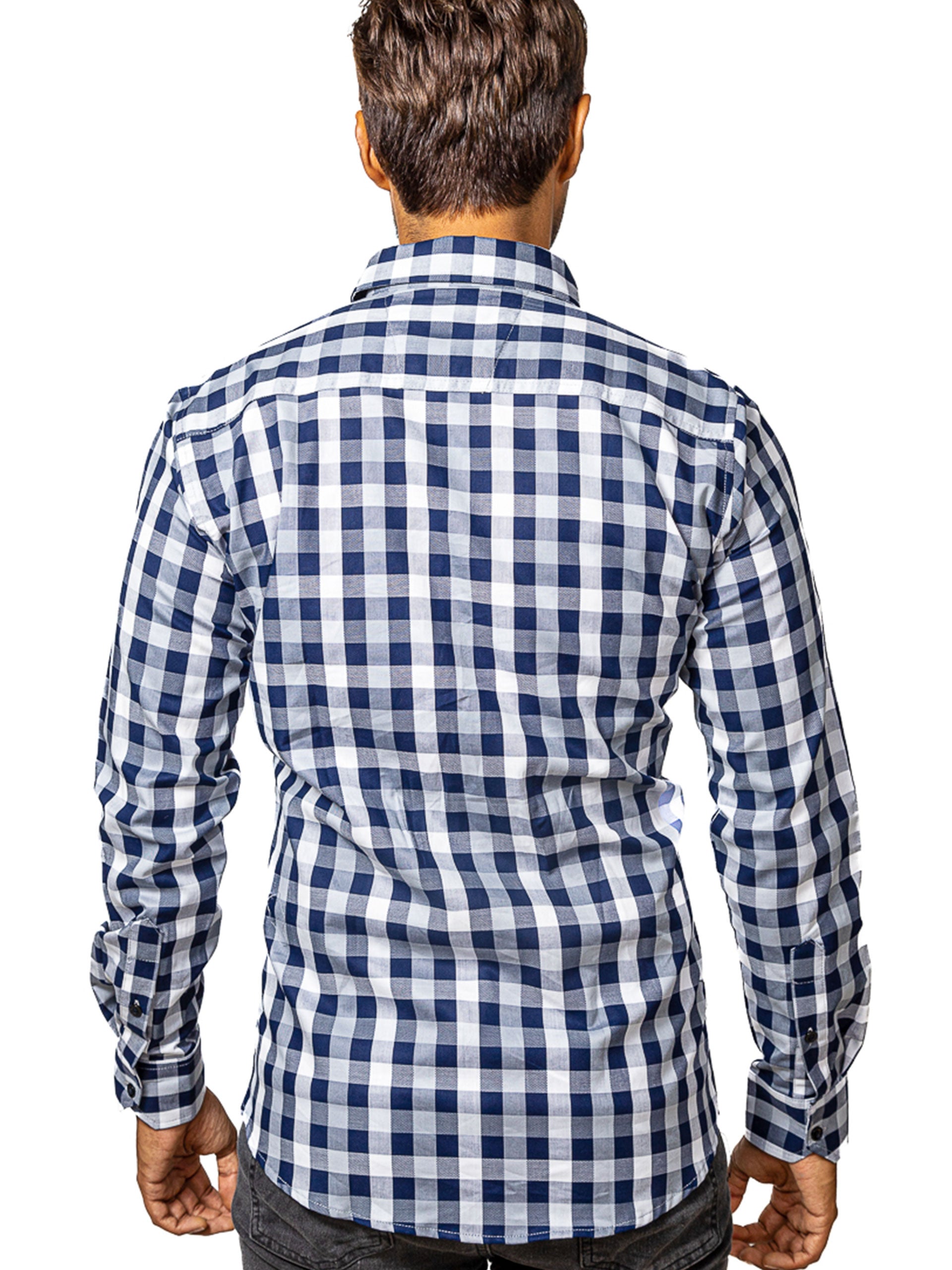 Camisa Hombre Casual Cuadros Marino, Gris, Blancos - 34 (S)-Tiendas Platino