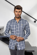 Camisa Hombre Casual Cuadros Marino, Gris, Blancos - 34 (S)-Tiendas Platino