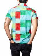 Men's Casual Short-Sleeved Shirt, Green and Red Plaid