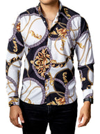 Men's Casual Shirt White, Black Chains
