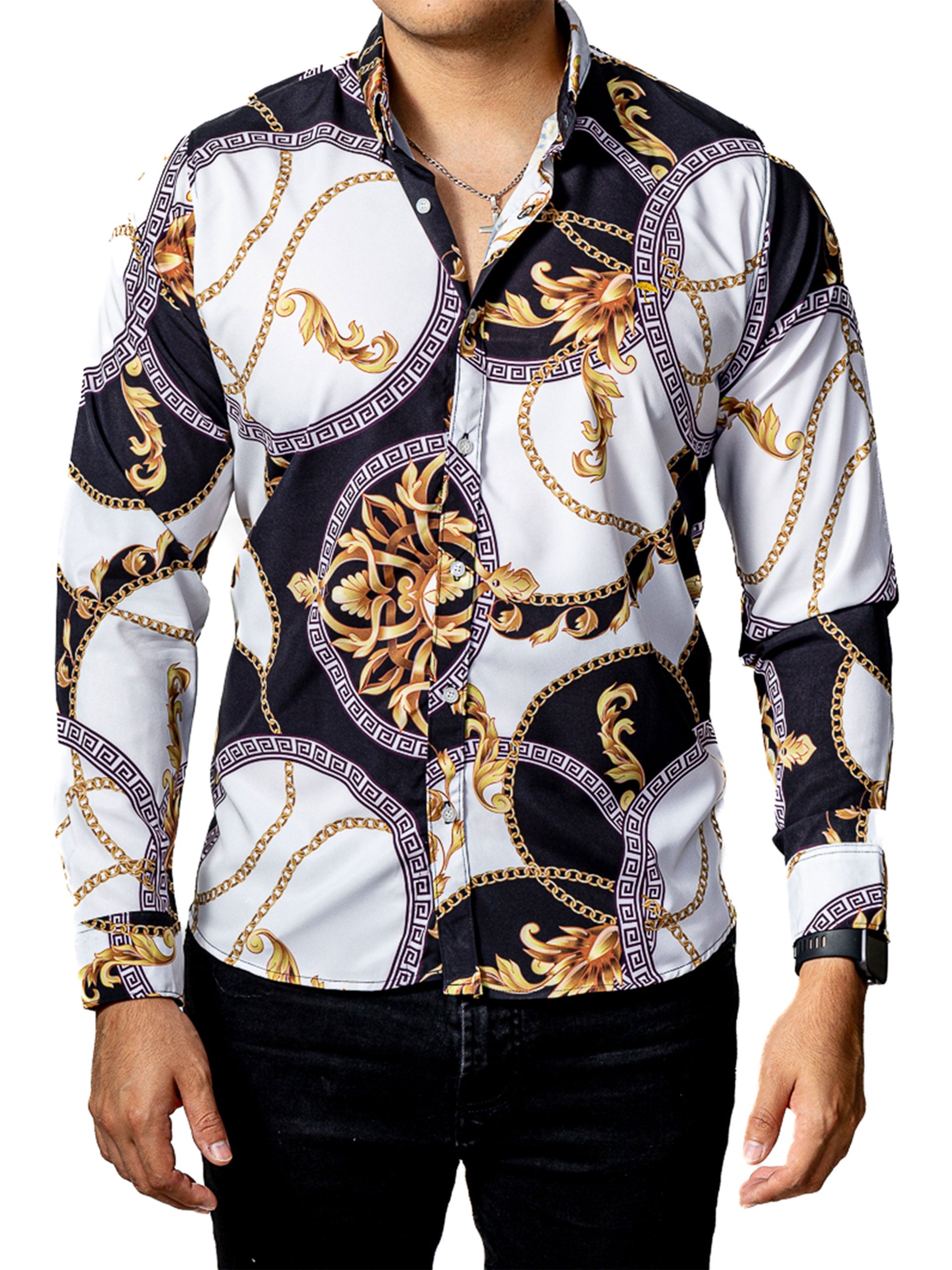 Men's Casual Shirt White, Black Chains