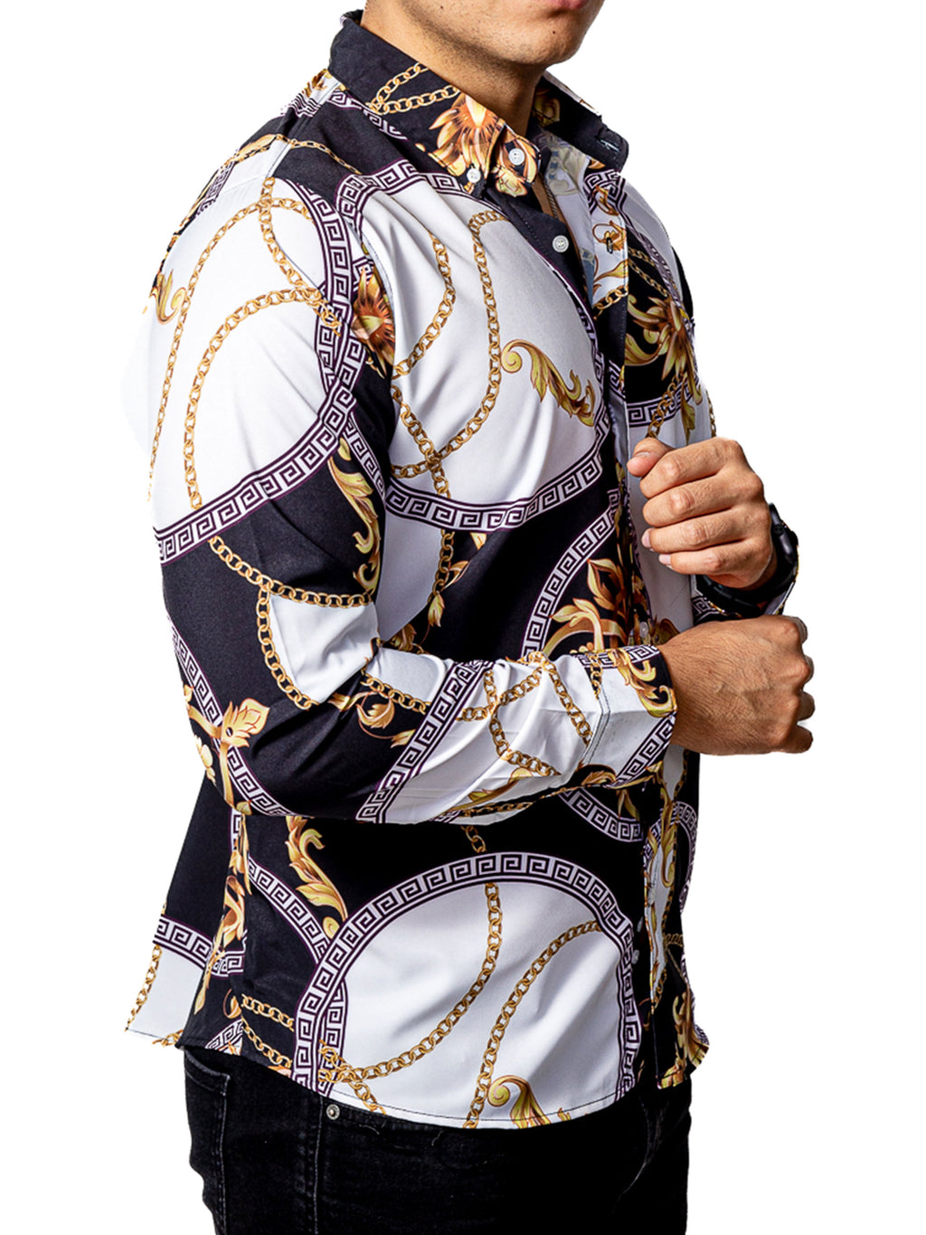 Camisa Hombre Casual Blanca, Negra Cadenas