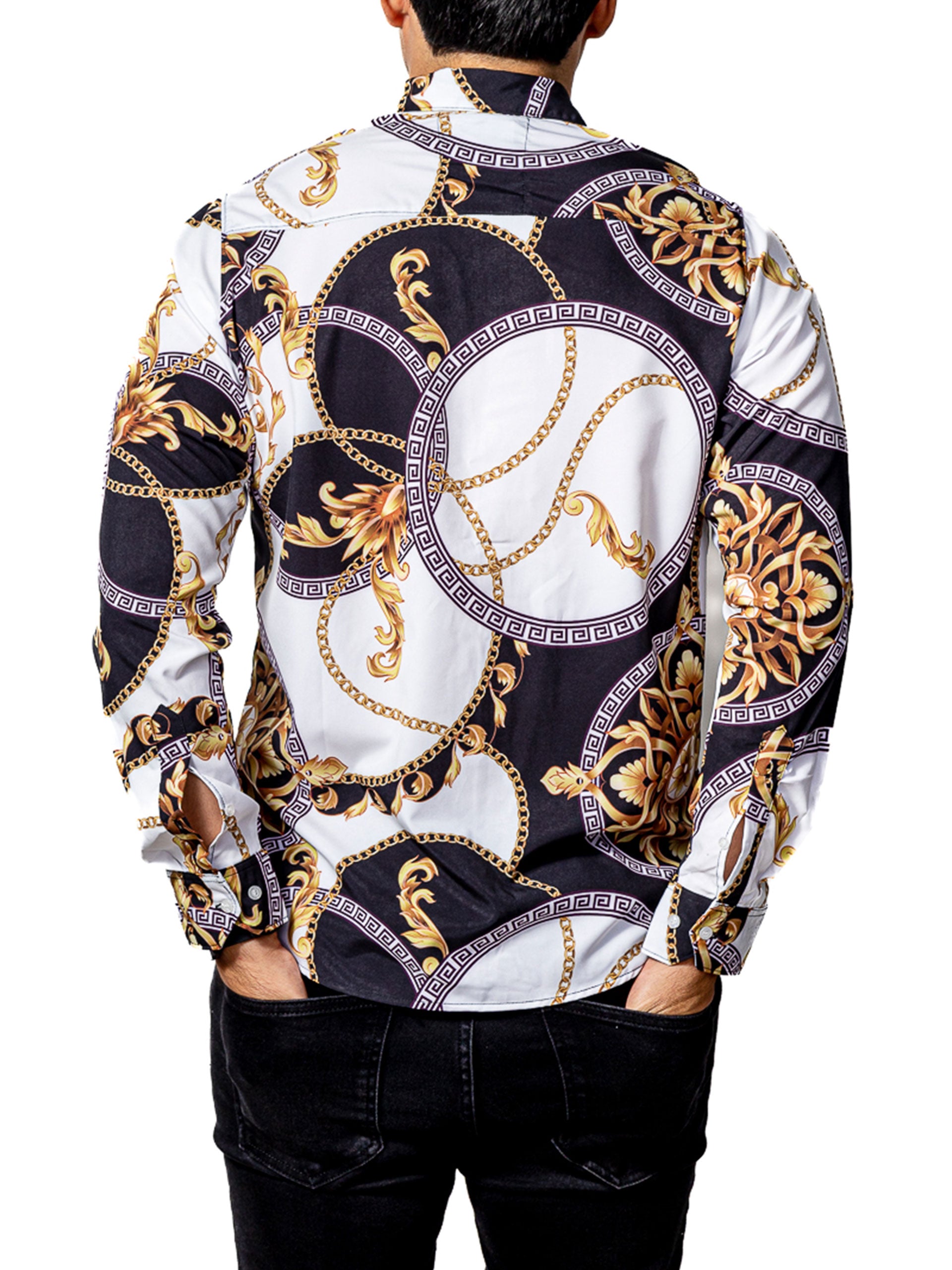 Men's Casual Shirt White, Black Chains