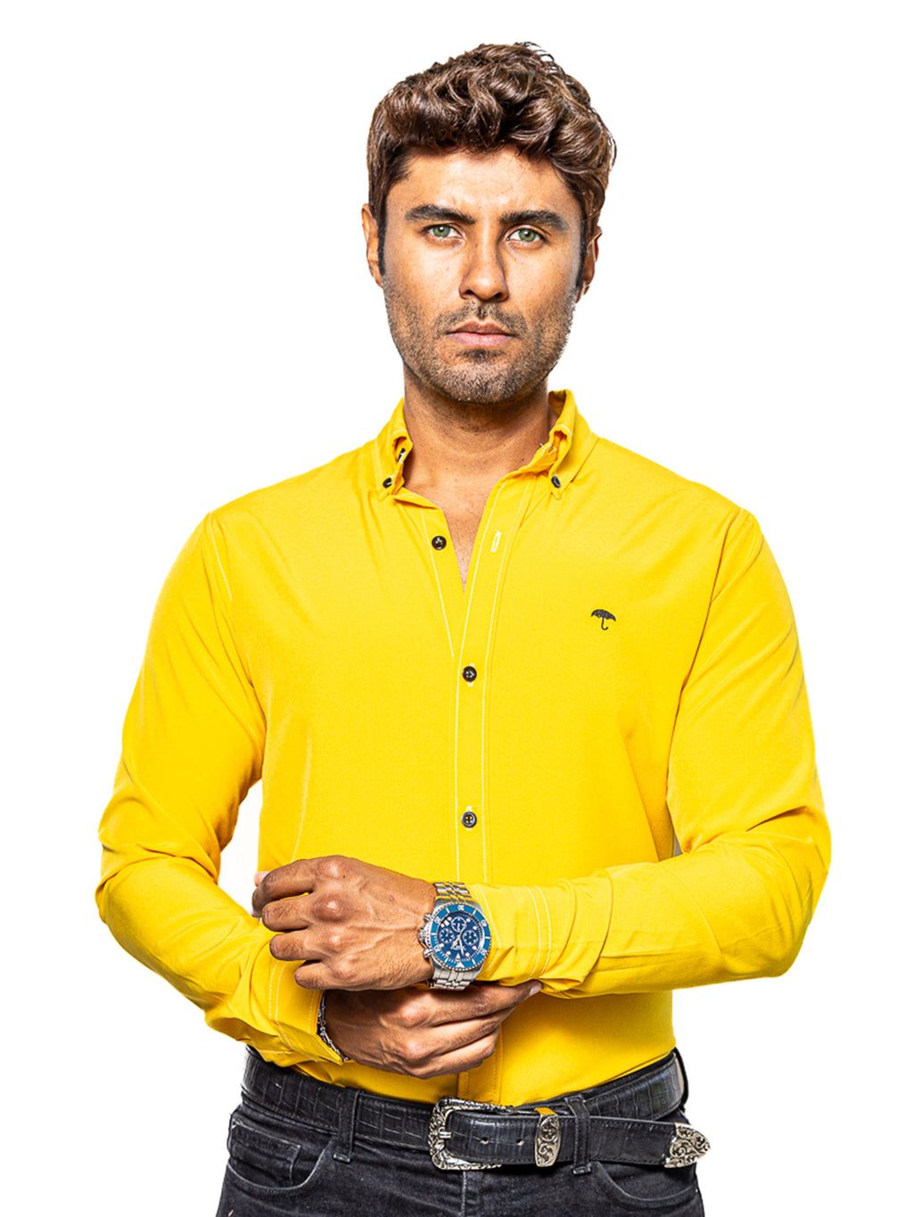 Plain Yellow Casual Men's Shirt 007