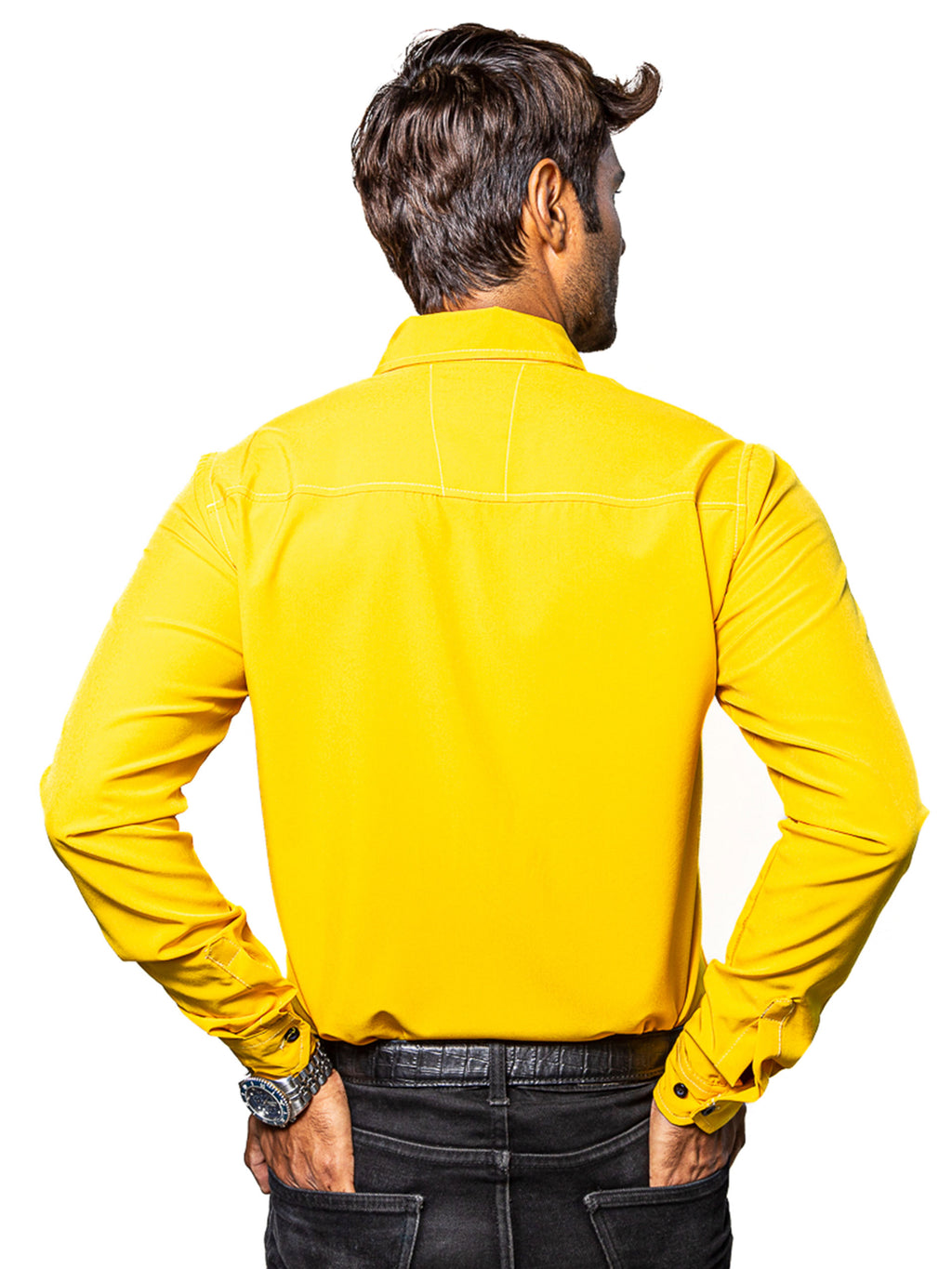 Plain Yellow Casual Men's Shirt 007