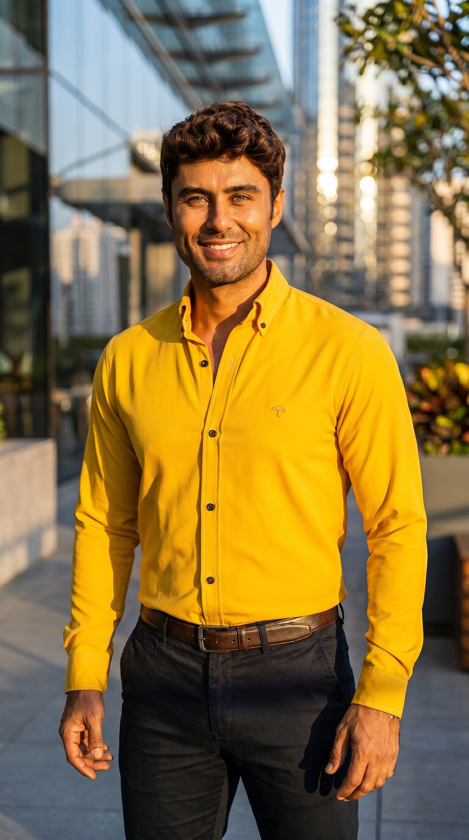 Camisa Hombre Casual Amarilla Lisa 007