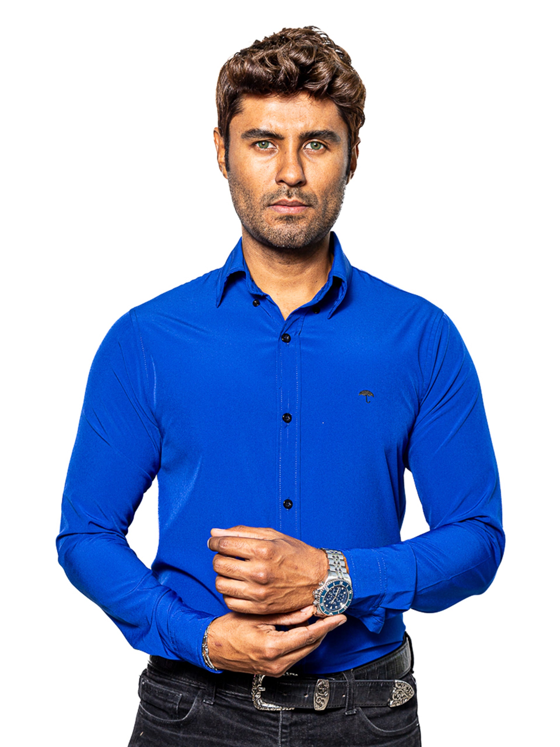 Men's Casual Royal Blue Shirt Plain 007