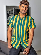 Camisa Hombre Casual Slim Fit Rayas Verdes, Amarillas