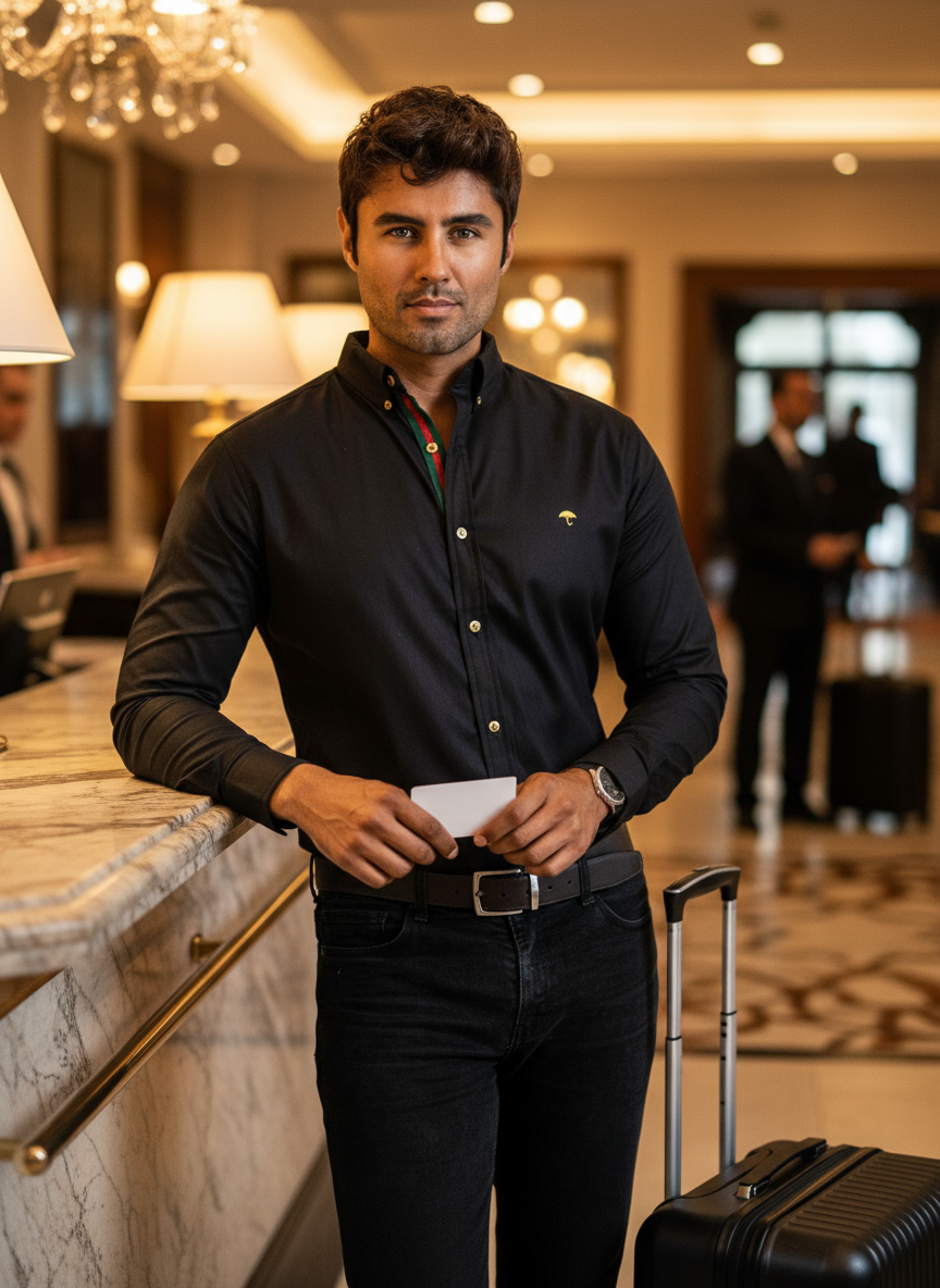 Camisa Hombre Manga Larga Negro Lisa Tiendas Platino