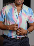 Men's Casual Short-Sleeved Shirt in Faded Pastel Colors