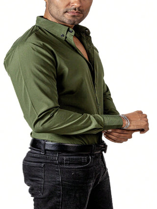 Camisa Hombre Casual Lisa Verde Militar