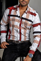 Camisa Hombre Casual Blancas Rayas Beige, Negras, Rojas - 34 (S)-Tiendas Platino
