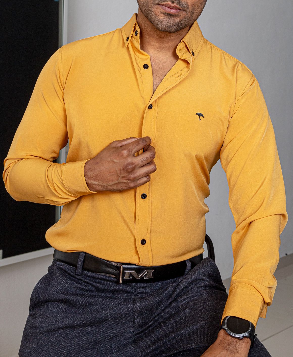 Camisa Hombre Casual Manga Larga Amarillo Lisa – Tiendas Platino