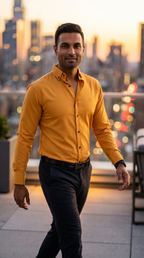 Camisa Hombre Casual Manga Larga Amarillo Lisa