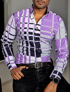 Camisa Hombre Casual Cuadros Morados, Blancos, Negros - 34 (S)-Tiendas Platino