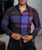 Camisa Hombre Casual Negra Rayas Morada, Roja - Tiendas Platino Camisas Hombre 34 (S)