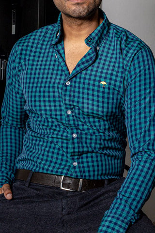 Camisa Hombre Casual Cuadros Verdes Oscuros, Marino