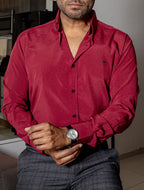 Camisa Hombre Casual Manga Larga Roja Lisa - Tiendas Platino Camisas Hombre 34 (S)