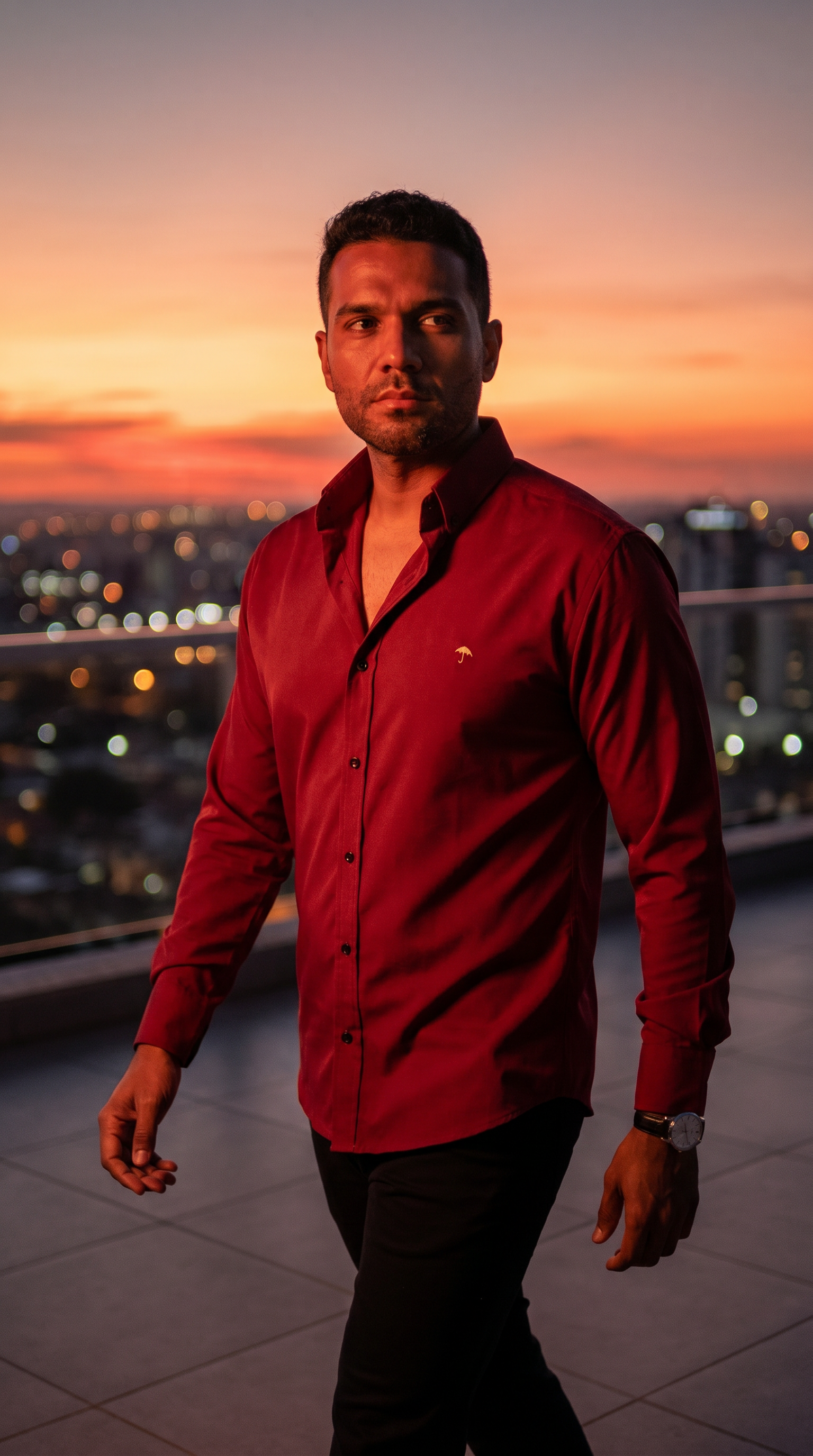 Camisa Hombre Casual Manga Larga Roja Lisa