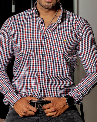 Camisa Hombre Casual Mini Cuadros Marino, Negros, Rojos