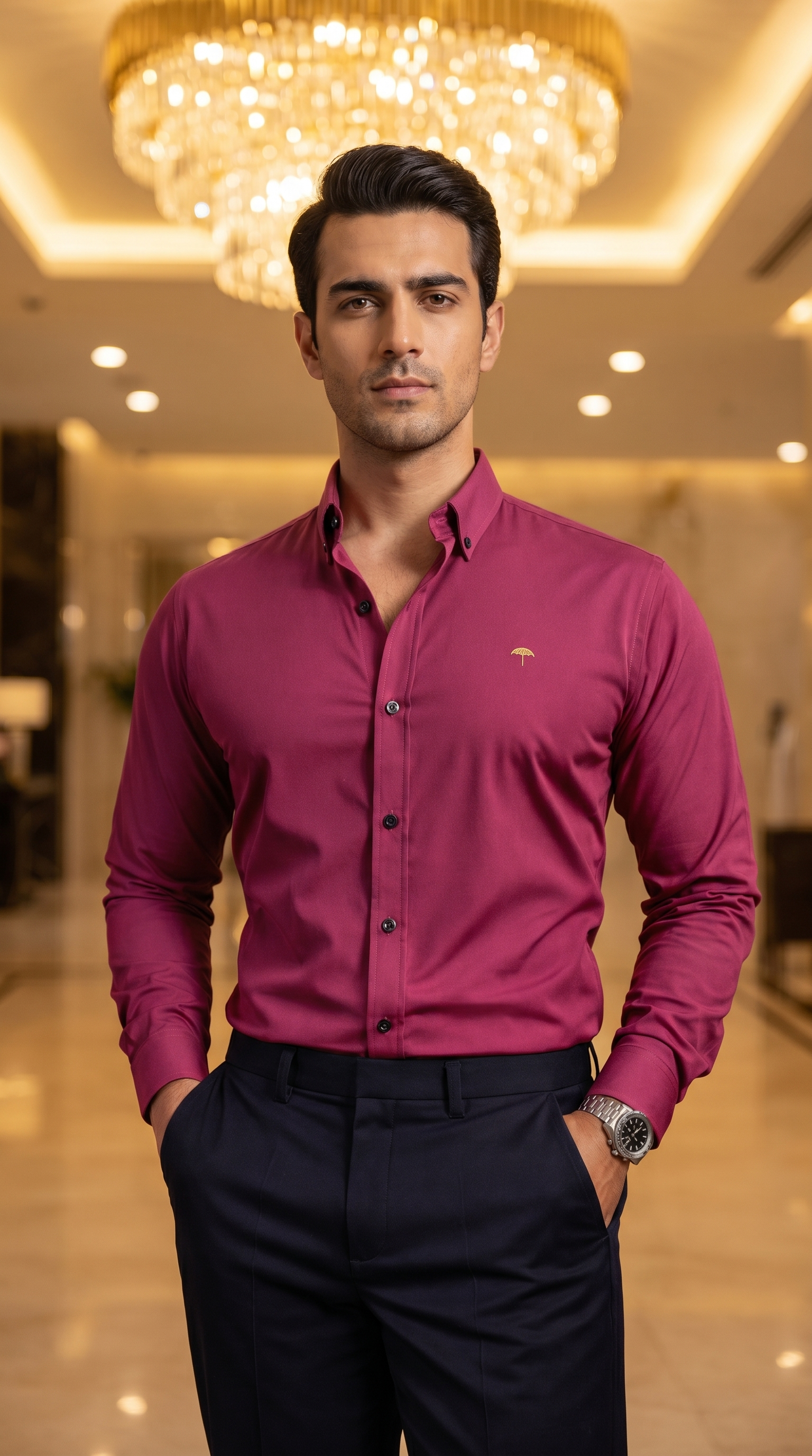 Camisa Casual Hombre Lisa Rosa Rouge
