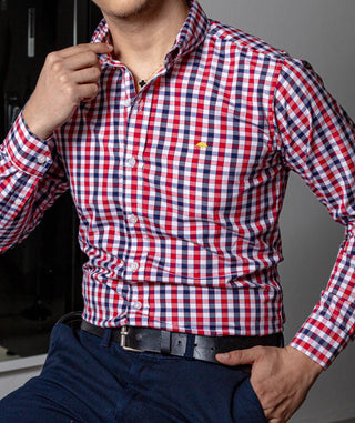 Camisa Hombre Casual Cuadros Blancos, Negros, Rojos