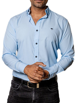 Camisa Hombre Casual Azul Claro Lisa 002