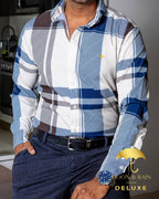 Camisa Hombre Casual Cuadros Blancos, Azul, Marrón - 34 (S)-Tiendas Platino