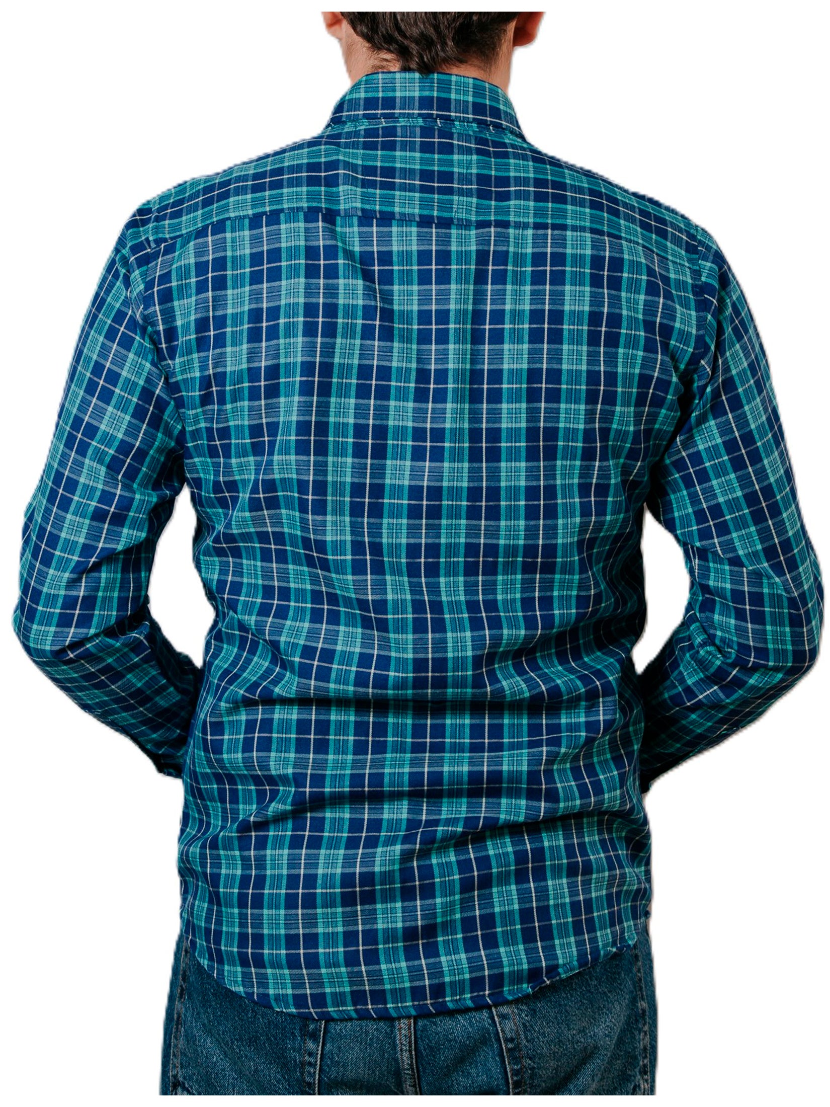 Camisa Hombre Casual Cuadros Verdes, Azul Marino