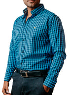 Camisa Hombre Casual Mini Cuadros Azul, Negros