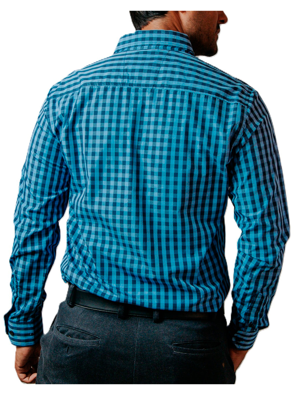 Camisa Hombre Casual Mini Cuadros Azul, Negros