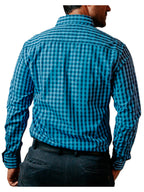 Camisa Hombre Casual Mini Cuadros Azul, Negros