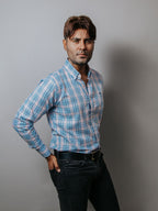 Camisa Hombre Casual Cuadros Azul Gris y Rosa