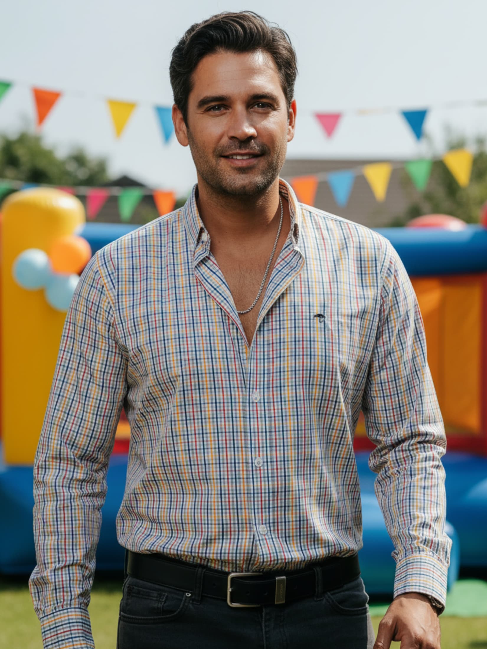 Camisa Hombre Casual Cuadros Gris Azul Rojo y Amarillo