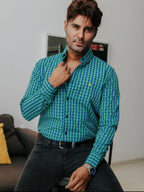 Camisa Hombre Manga Larga Cuadros Azul, Verde y Negro