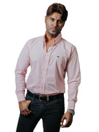 Camisa Hombre Casual Mini Cuadros Rosas, Blancos