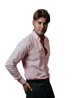 Camisa Hombre Casual Mini Cuadros Rosas, Blancos