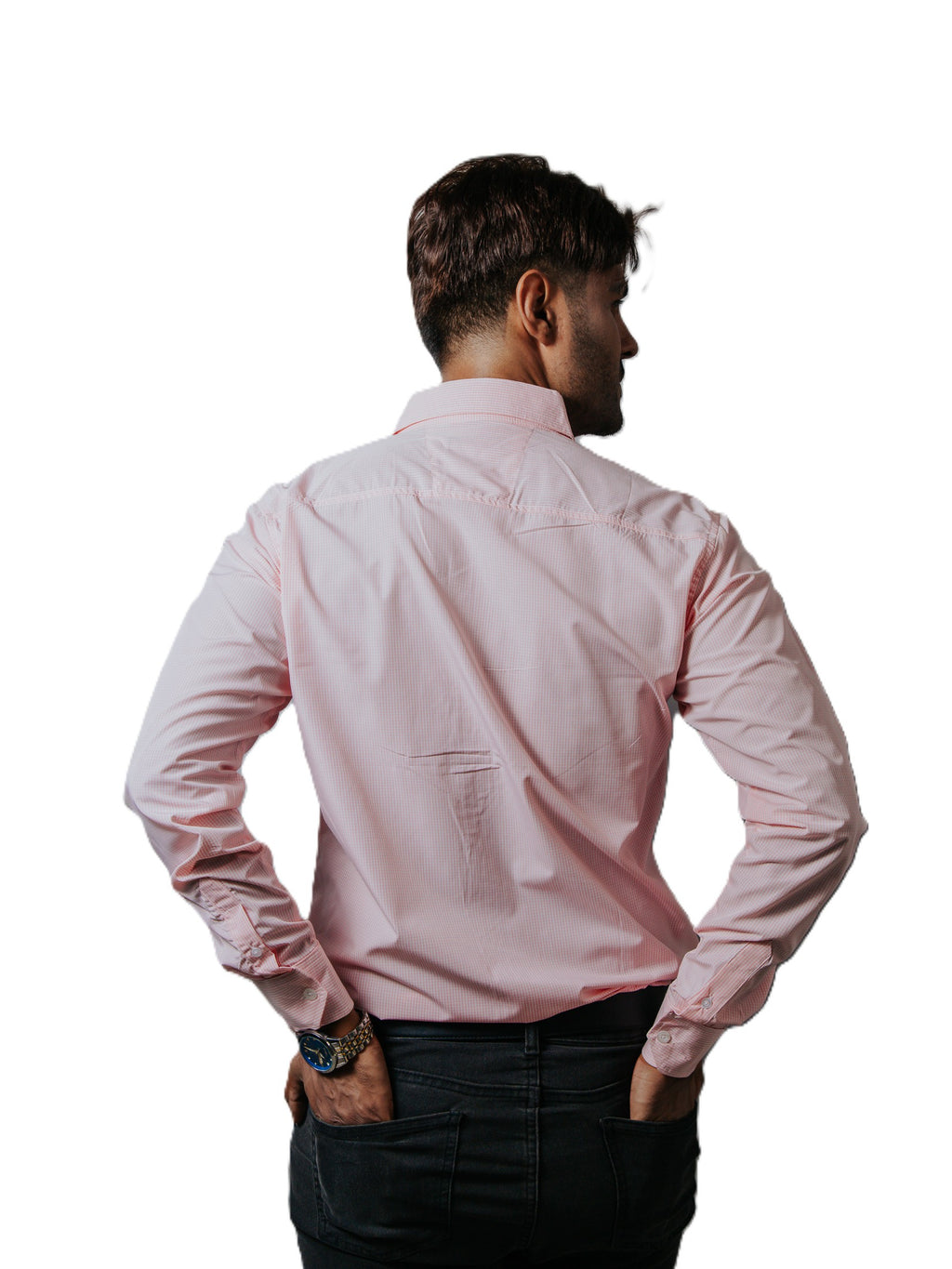 Camisa Hombre Casual Mini Cuadros Rosas, Blancos