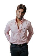 Camisa Hombre Casual Mini Cuadros Rosas, Blancos
