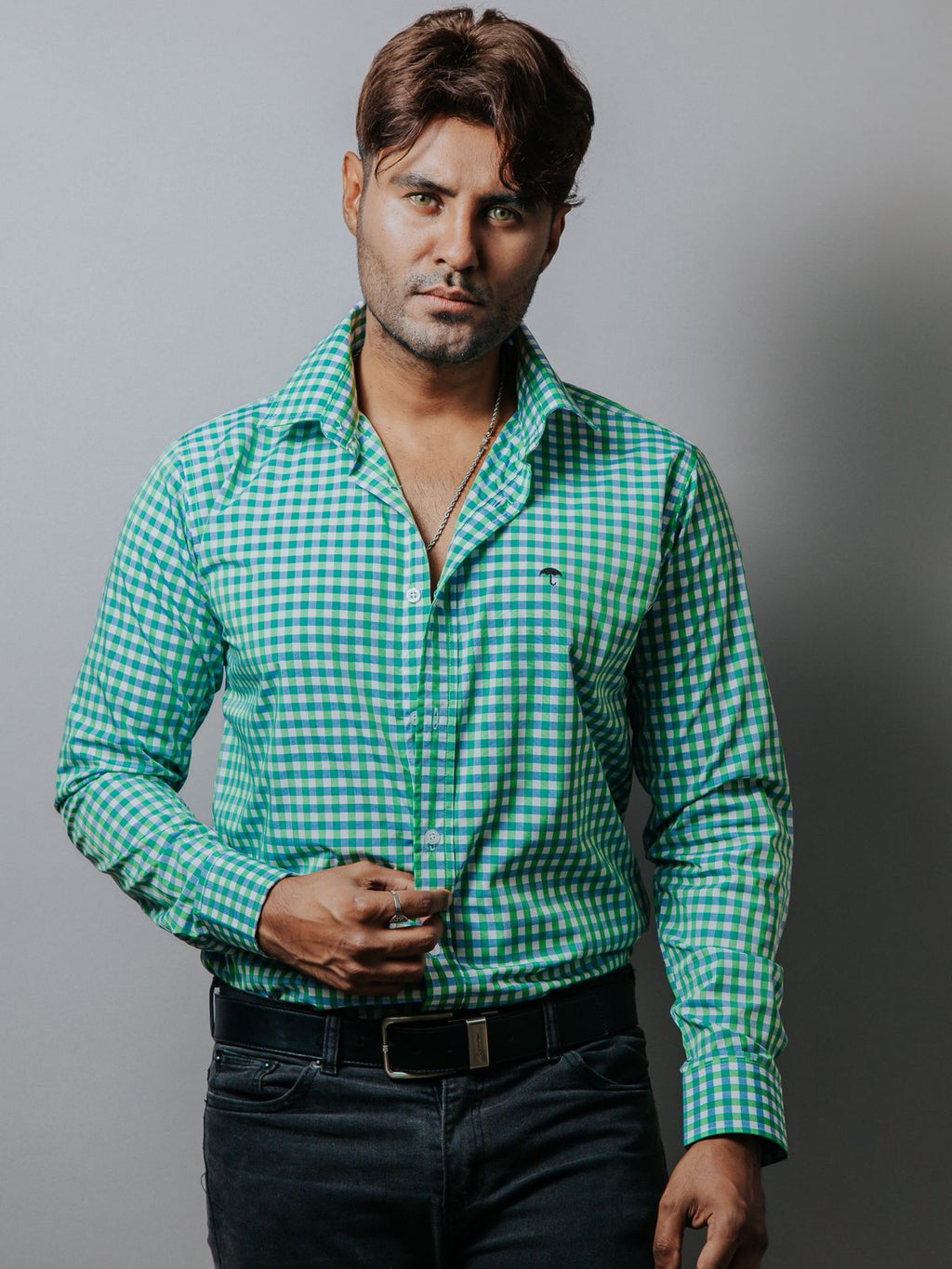 Camisa Hombre Casual Cuadros Verde