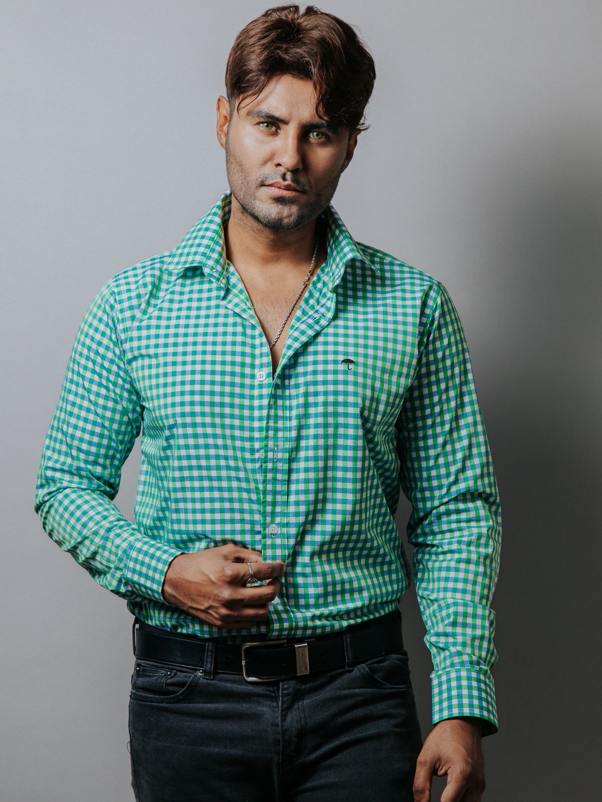 Camisa Hombre Casual Cuadros Verde