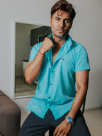 Camisa Hombre Casual Lisa Azul Turquesa