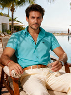 Camisa Hombre Casual Lisa Azul Turquesa