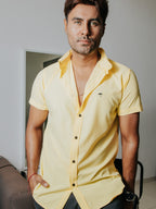 Camisa Hombre Casual Lisa Amarillo - 34 (S)-Tiendas Platino