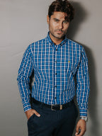 Camisa Hombre Casual Cuadros Azul y Gris