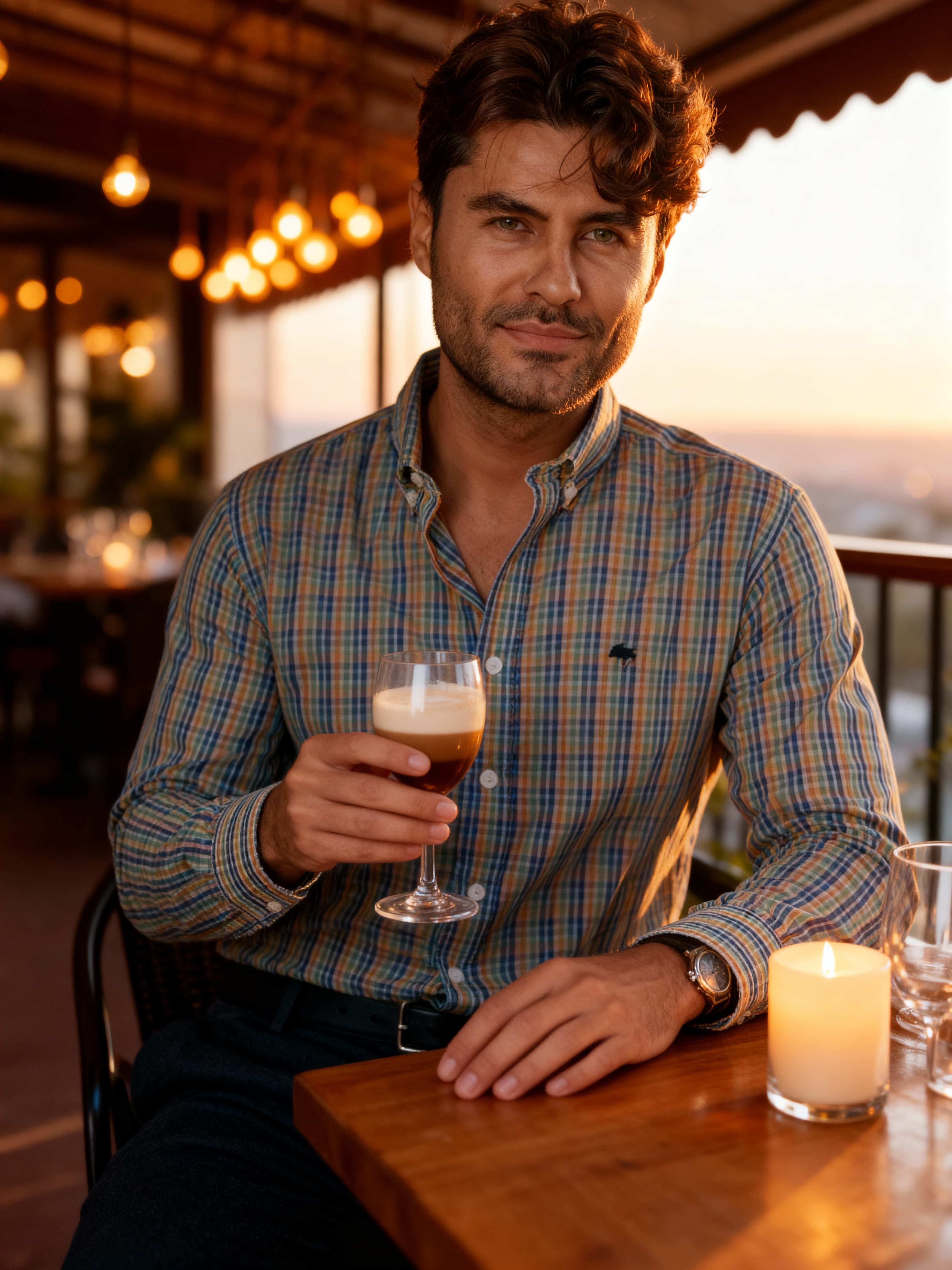 Camisa Hombre Casual Cuadros Amarillo Verde Gris y Negro