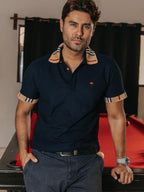 Playera Polo Hombre Slim Fit Azul Marino Detalle Beige