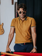 Playera Polo Hombre Casual Oro detalles Negros, Beige