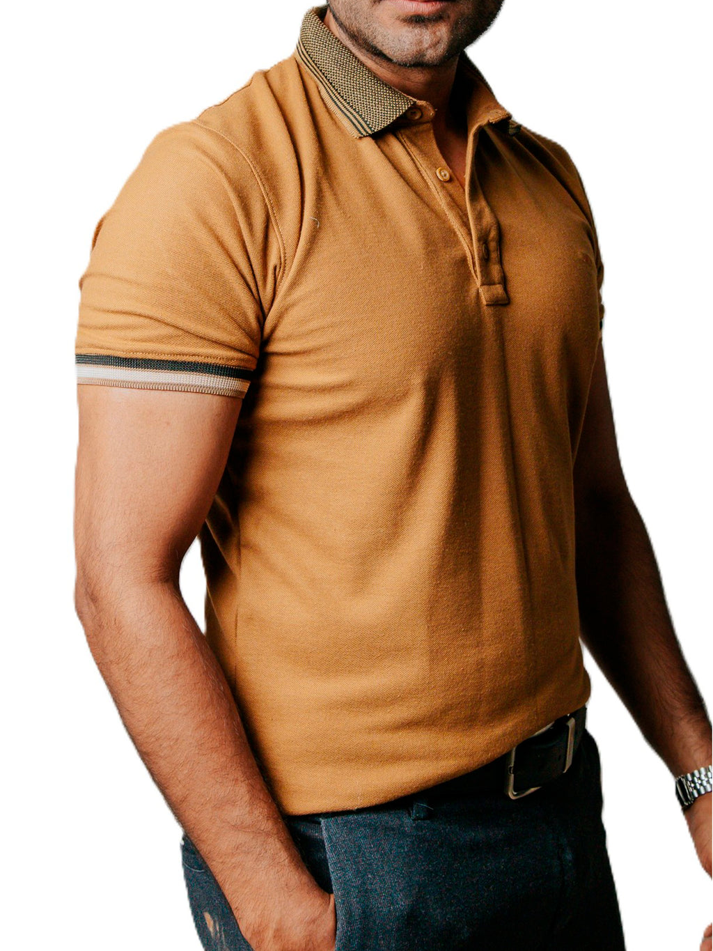 Playera Polo Hombre Casual Oro detalles Negros, Beige